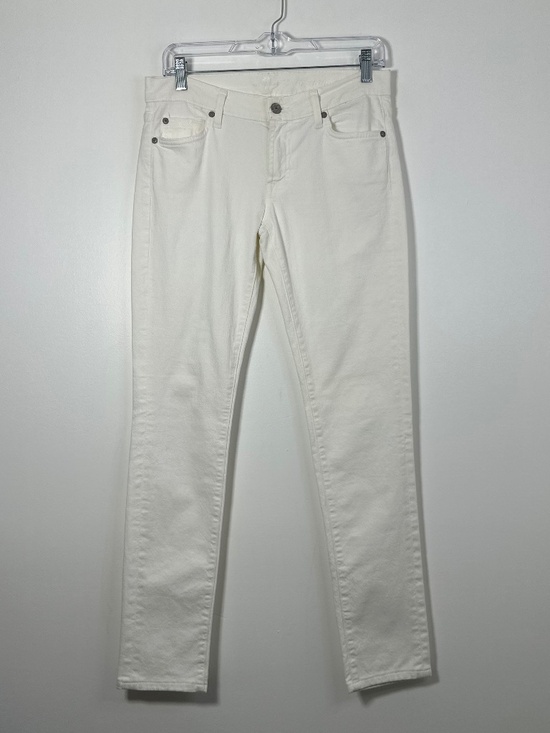 7 For All Mankind Denim - 7 For All Mankind Sz 27 White Denim Low-Rise Skinny Jeans Y2K Rhinestone Pockets